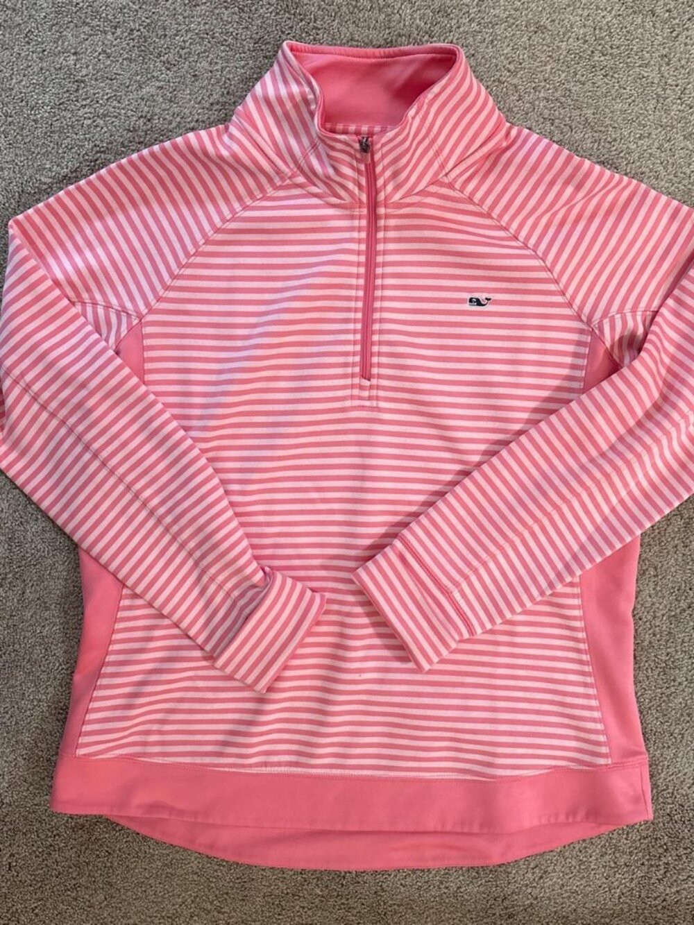 Vineyard Vines Pink Striped Three-Quarter Zip Preppy Golf